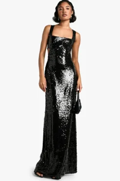 Bodycon Dresses*boohoo Tall Sequin Cut Out Maxi Dress black