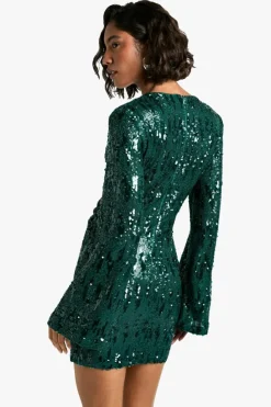 Bodycon Dresses|Mini Dresses*boohoo Tall Sequin Twist Front Mini Dress emerald