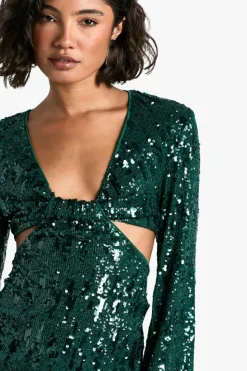 Bodycon Dresses|Mini Dresses*boohoo Tall Sequin Twist Front Mini Dress emerald