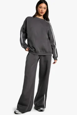 Sweatshirts|Hoodies & Sweatshirts*boohoo Tall Side Stripe Oversized Sweatshirt charcoal