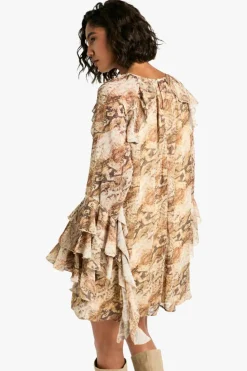 Smock Dresses*boohoo Tall Snake Ruffle Flare Sleeve Mini Shift Dress natural