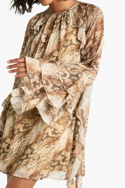 Smock Dresses*boohoo Tall Snake Ruffle Flare Sleeve Mini Shift Dress natural