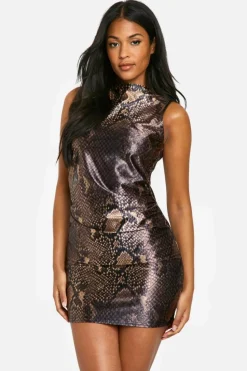 Bodycon Dresses*boohoo Tall Snake Satin Mini Dress black