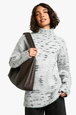 Oversized Jumpers|Jumpers*boohoo Tall Soft Knit Marl Oversized High Neck Jumper grey