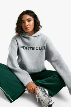 Jumpers|Knitwear*boohoo Tall Sports Club Knitted Hoodie grey