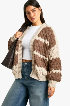 Cardigans|Knitwear*boohoo Tall Stripe Bubble Knit Chunky Cardigan stone