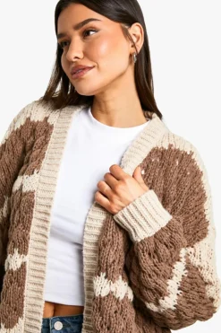 Cardigans|Knitwear*boohoo Tall Stripe Bubble Knit Chunky Cardigan stone