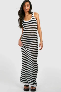 Jumper Dresses|Jumper Dresses*boohoo Tall Stripe Crochet Beach Maxi Dress black