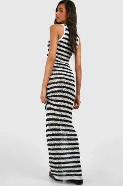 Jumper Dresses|Jumper Dresses*boohoo Tall Stripe Crochet Beach Maxi Dress black