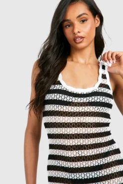 Jumper Dresses|Jumper Dresses*boohoo Tall Stripe Crochet Beach Maxi Dress black