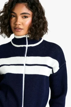 Cardigans|Knitwear*boohoo Tall Stripe Detail Oversized Zip Through Bomber Cardigan navy