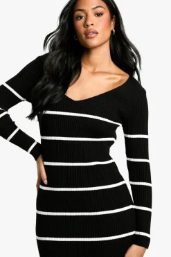 Jumper Dresses|Jumper Dresses*boohoo Tall Stripe Ribbed Knitted Maxi Dress black