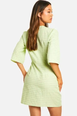 Wrap Dresses|Mini Dresses*boohoo Tall Textured Gingham Wrap Dress green
