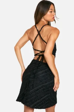 Skater Dresses|Mini Dresses*boohoo Tall Textured Chiffon Ruffle Mini Dress black