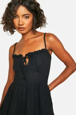Smock Dresses*boohoo Tall Textured Frill Smock Dress black