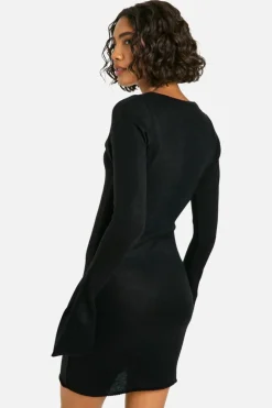 Jumper Dresses|Jumper Dresses*boohoo Tall Tie Front Flare Sleeve Mini Dress black