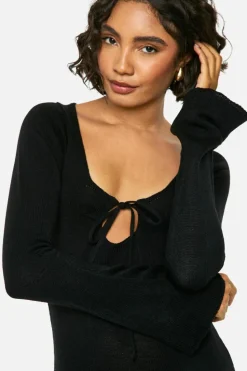Jumper Dresses|Jumper Dresses*boohoo Tall Tie Front Flare Sleeve Mini Dress black