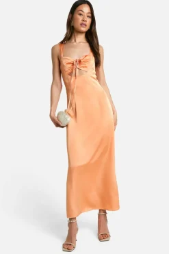 Maxi Dresses|Dresses*boohoo Tall Tie Front Satin Maxi Dress coral