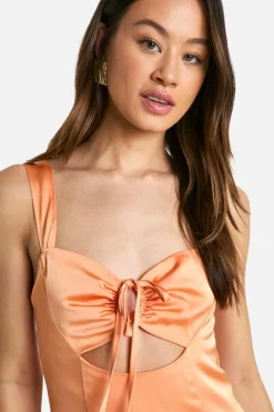 Maxi Dresses|Dresses*boohoo Tall Tie Front Satin Maxi Dress coral