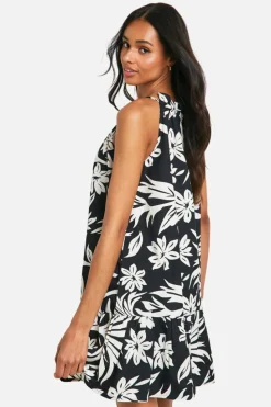 Smock Dresses*boohoo Tall Tropcial Print Strappy Mini Dress black