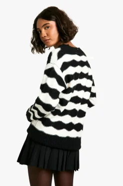 Oversized Jumpers|Jumpers*boohoo Tall V Neck Stripe Oversized Knitted Jumper black