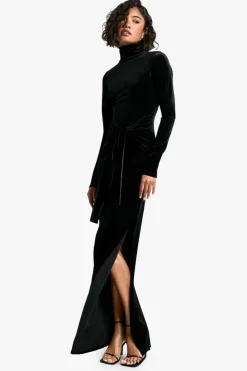 Wrap Dresses*boohoo Tall Velvet High Neck Wrap Detail Maxi Dress black