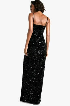 Maxi Dresses*boohoo Tall Velvet Sequin Square Neck Maxi Dress black