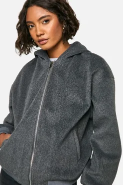 Up To 80% Off Winter Warmers|Bomber Jackets*boohoo Tall Wool Look Hooded Bomber Jacket grey