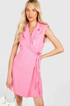 Blazer Dresses*boohoo Tall Woven Pinstripe Sleeveless Blazer Dress pink