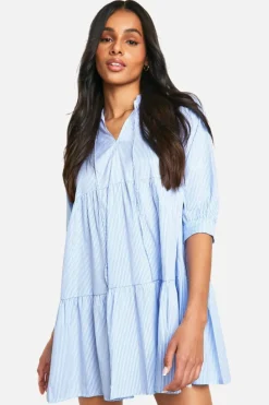 Smock Dresses*boohoo Tall Woven Pinstripe Smock Dress blue