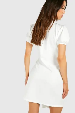 Blazer Dresses|Wrap Dresses*boohoo Tall Woven Short Sleeve Wrap Blazer Dress white