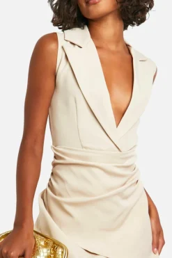 Blazer Dresses*boohoo Tall Woven Sleeveless Draped Blazer Dress stone