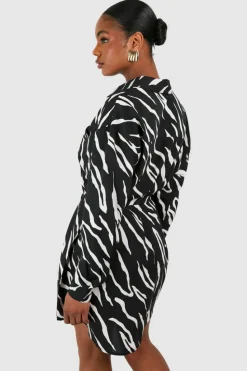 Shirt Dresses*boohoo Tall Woven Zebra Belted Shirt Dress black