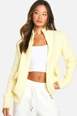 Cardigans*boohoo Tall Zip Through Knitted Cardigan butter