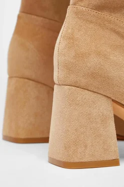 Heeled Boots*Quiz Faux Suede Ruched Heeled Boots Taupe