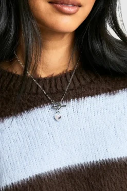 Necklaces*boohoo T-Bar & Heart Necklace silver