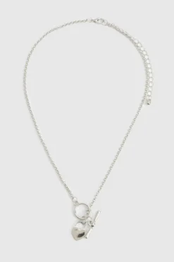 Necklaces*boohoo T-Bar & Heart Necklace silver