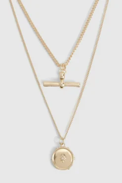 Necklaces*boohoo T-bar Double Layer Necklace gold