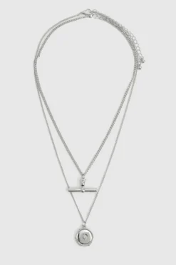 Necklaces*boohoo T-bar Double Layer Necklace silver