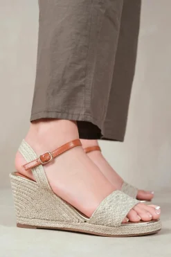 Sandals*Where's That From Tecy' Low Wedge Espadrille Sandals With Open Toe Beige