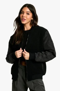 Up To 80% Off Winter Warmers|Bomber Jackets*boohoo Teddy Bomber Jacket black