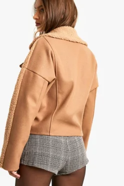 Up To 80% Off Winter Warmers|Teddy Jackets*boohoo Teddy Detail Wool Look Jacket camel