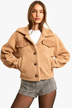 Up To 80% Off Winter Warmers|Teddy Jackets*boohoo Teddy Detail Wool Look Jacket camel