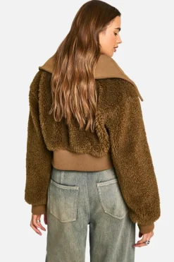 Up To 80% Off Winter Warmers|Bomber Jackets*boohoo Teddy Faux Fur Bomber Jacket tobacco
