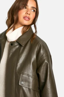 Up To 80% Off Winter Warmers|Bomber Jackets*boohoo Teddy Lined Faux Leather Oversized Bomber Jacket brown