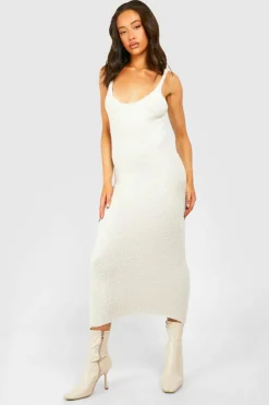 Jumper Dresses|Jumper Dresses*boohoo Teddy Soft Knit Scoop Midaxi Dress ivory