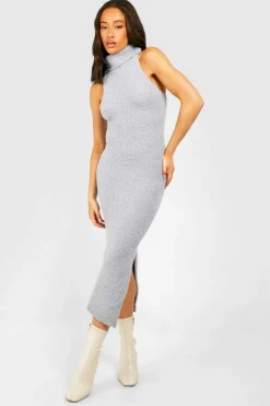 Jumper Dresses|Jumper Dresses*boohoo Teddy Soft Roll Neck Sleeveless Knitted Dress grey