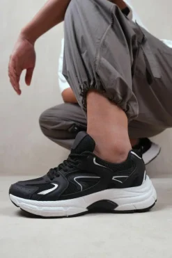 Trainers*Where's That From Tempo' Panel Detail Lace Up Chunky Sole Trainers Black
