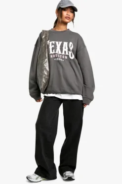 Sweatshirts|Hoodies & Sweatshirts*boohoo Texas Houston Oversized Sweatshirt charcoal