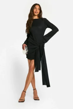 Wrap Dresses|Bodycon Dresses*boohoo Texture Wrap Tie Front Mini Dress black